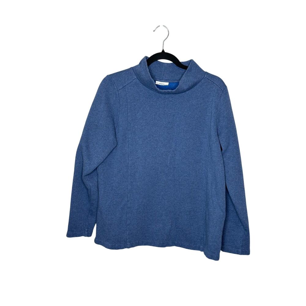 J.Jill Heathered Blue Funnel Neck Top Seamed Organic Cotton Knit Pullover M